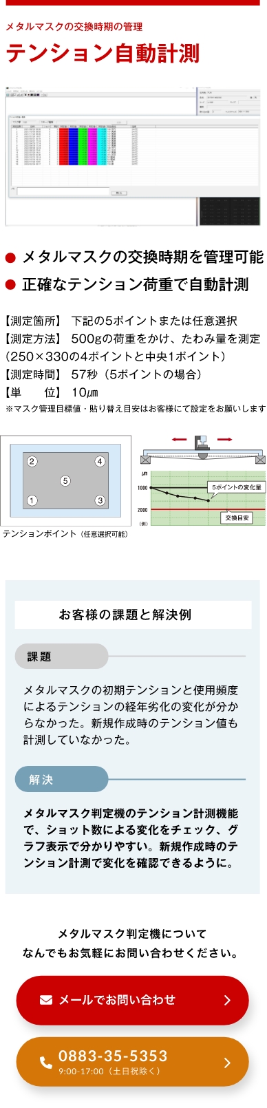 メタルマスクの交換時期の管理 テンション自動計測